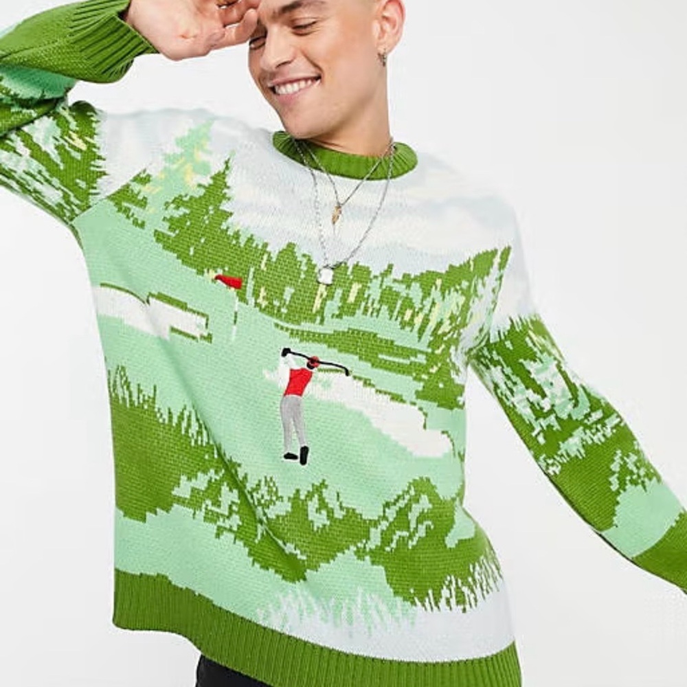 Reclaimed Vintage Golf Scene Knit Sweater 2XL